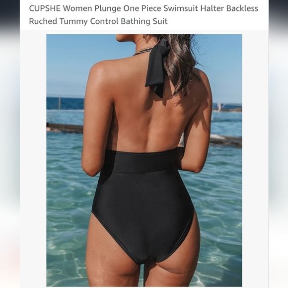 NWT Elegant Black Halter One-Piece Swimsuit - Picture 2 of 5